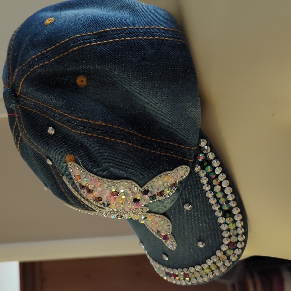- Denim Rhinestones Butterfly Cap - Picture 3 of 5